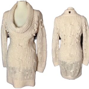 Diesel Wool Alpaca L/S Gorgeous Deep Scoop Neck Cable Knit Sweater Dress XS